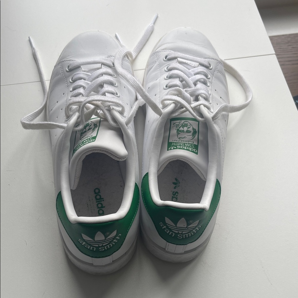 Adidas Women’s White and Green Stan Smith Classic Leather Sneakers